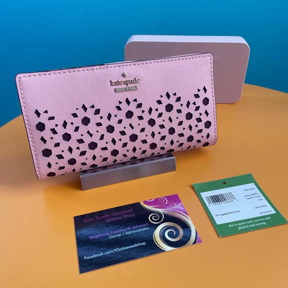 NWT Kate Spade Cameron Street Perforated Stacy Wallet PWRU5575 Pink - Picture 1 of 4